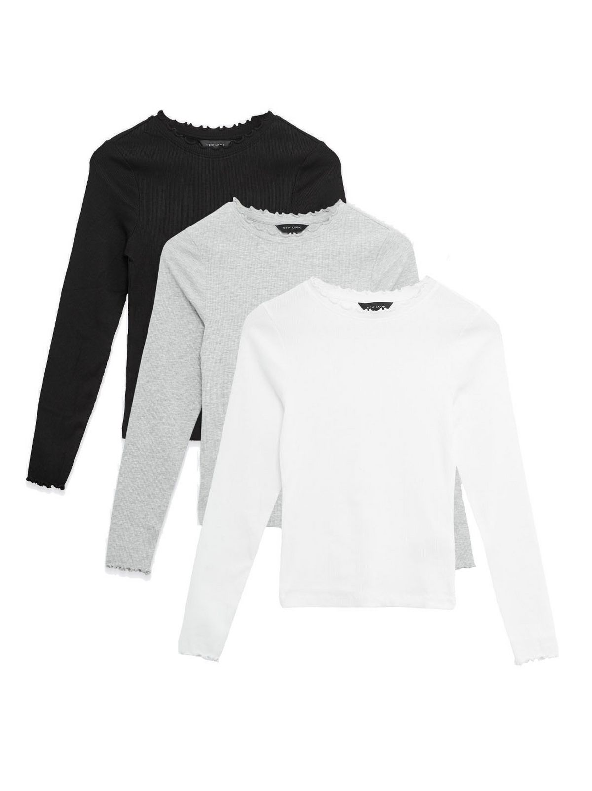 3 pack black grey and white frill trim tops