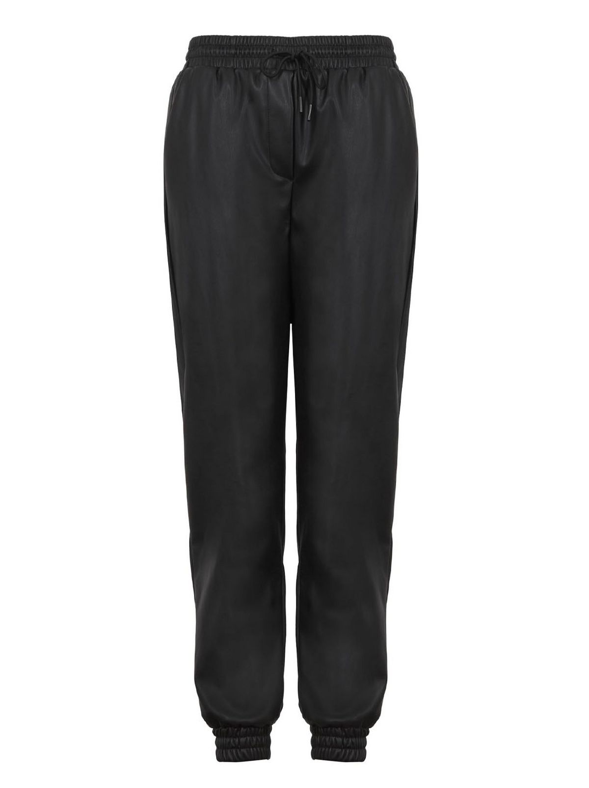 black leather-look cuffed joggers