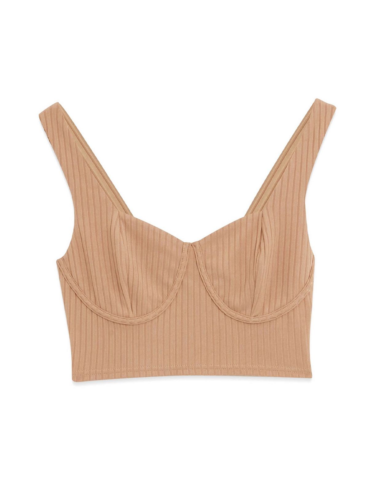 camel ribbed seam trim bralette