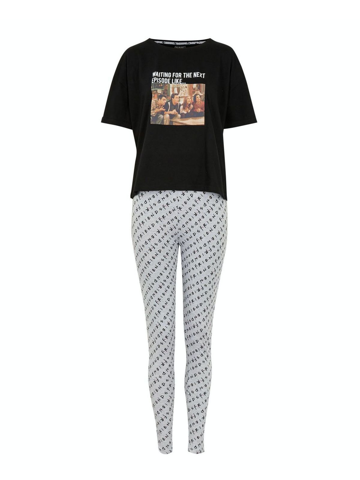 black photo friends slogan legging pyjama set