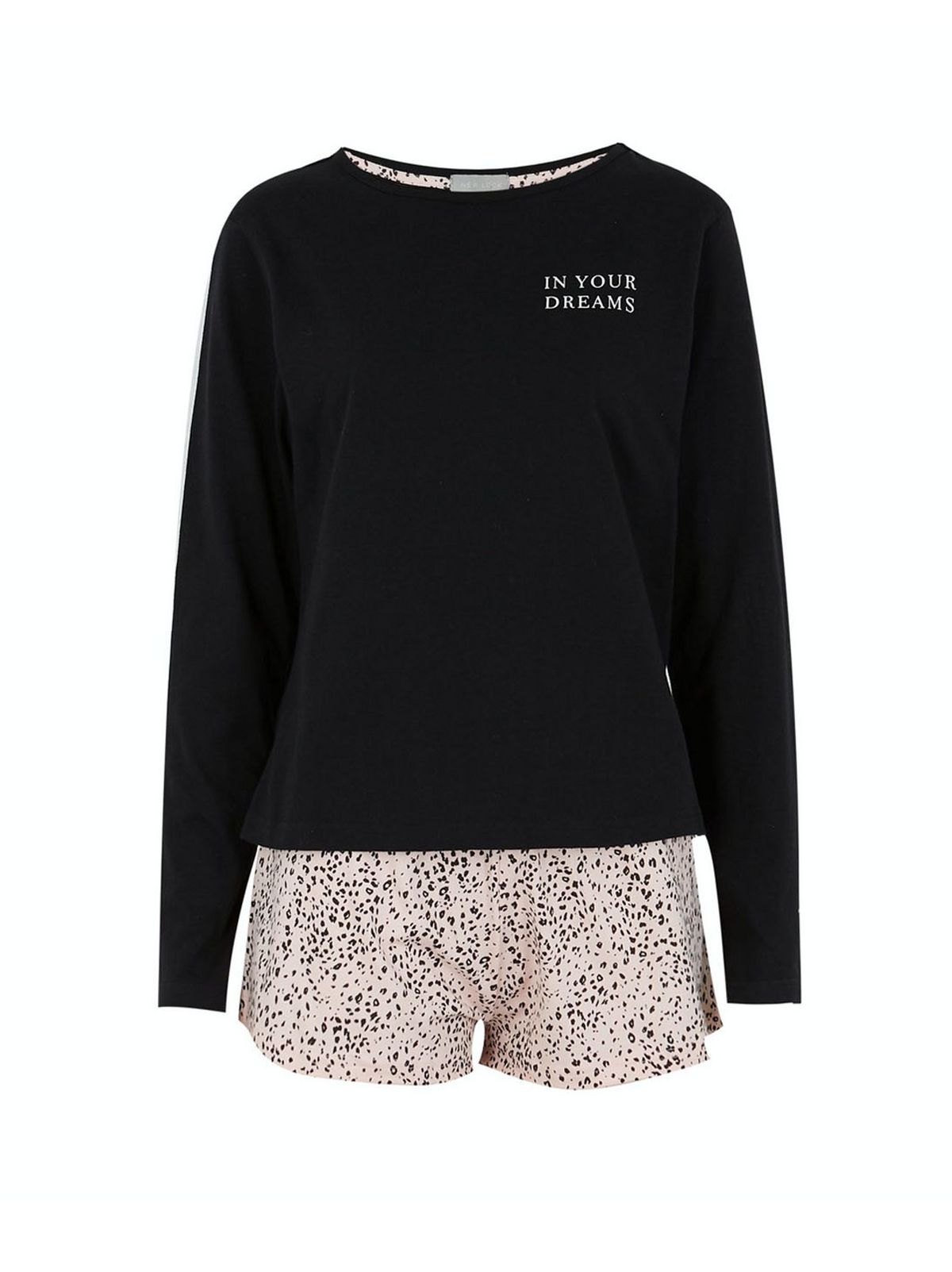 pink animal print dreams slogan short pyjama set