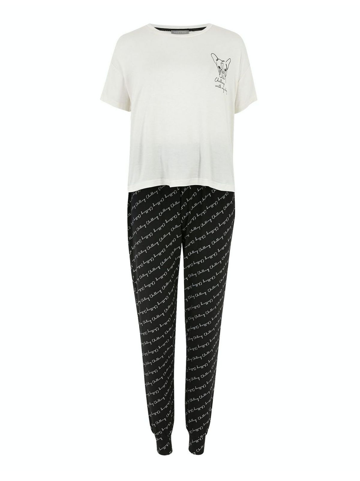 black chilling with my dog slogan soft touch pyjama set
