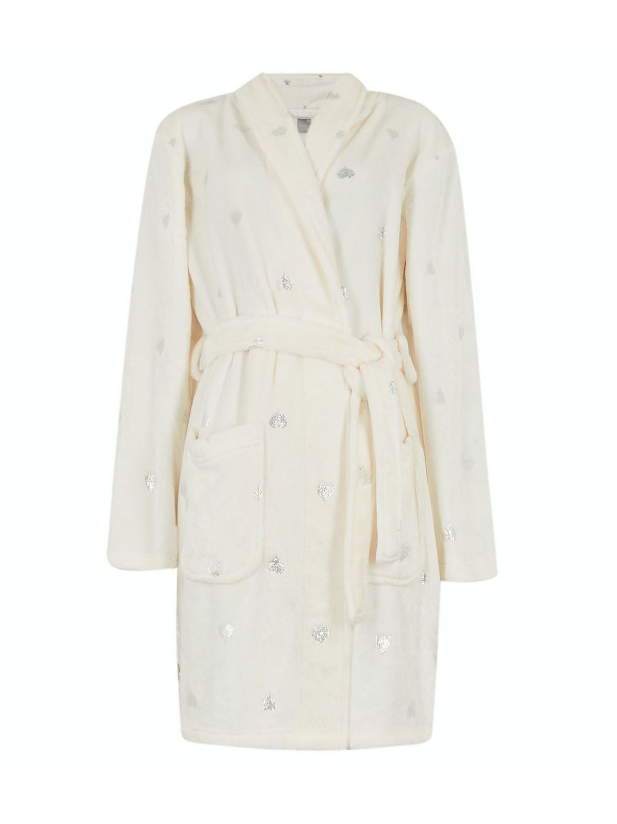 off white heart glitter fluffy dressing gown
