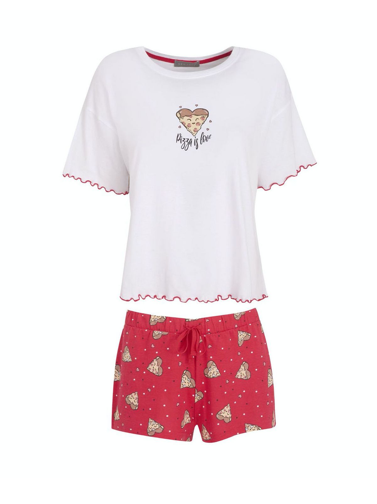 red pizza slogan short pyjama set