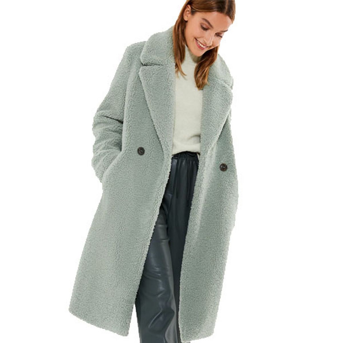 light green teddy long coat