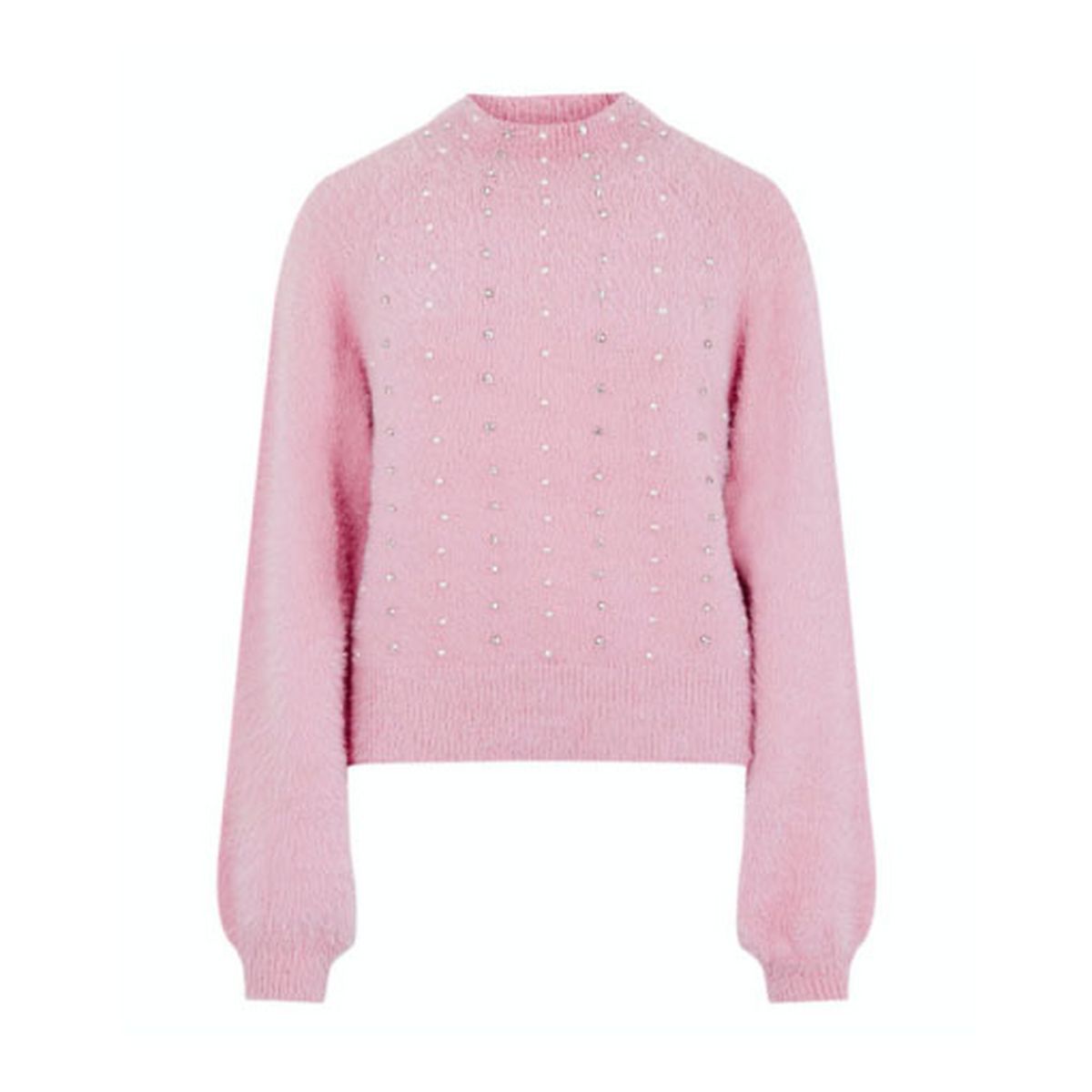 pink fluffy knit embellished jumper