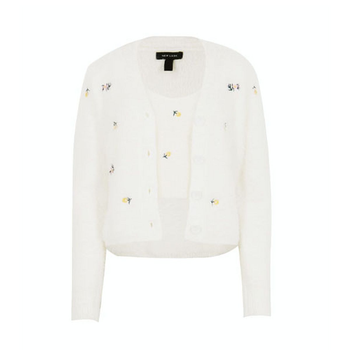 off white floral embroidered fluffy knit cardigan
