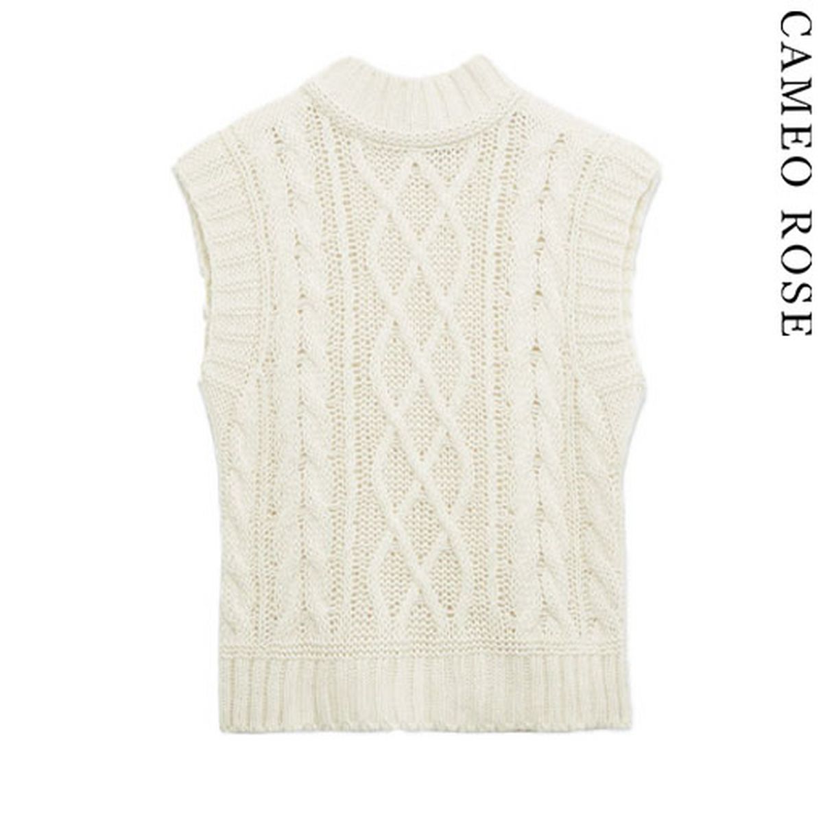 cameo rose stone cable sleeveless vest jumper