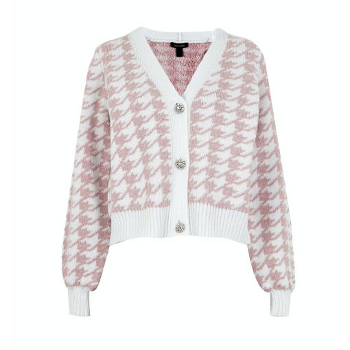 pink dogtooth gem button knit cardigan