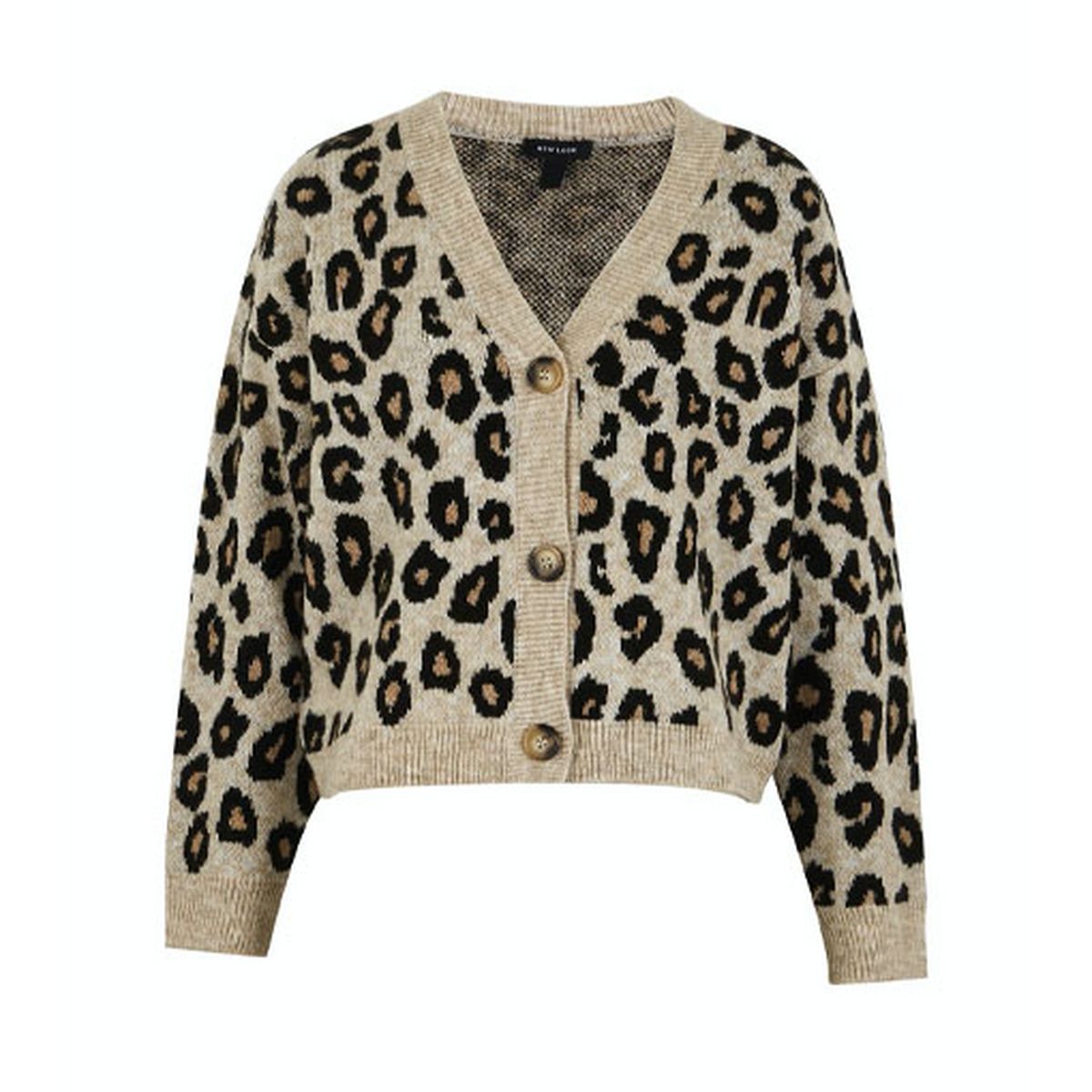 camel leopard print button up boxy cardigan