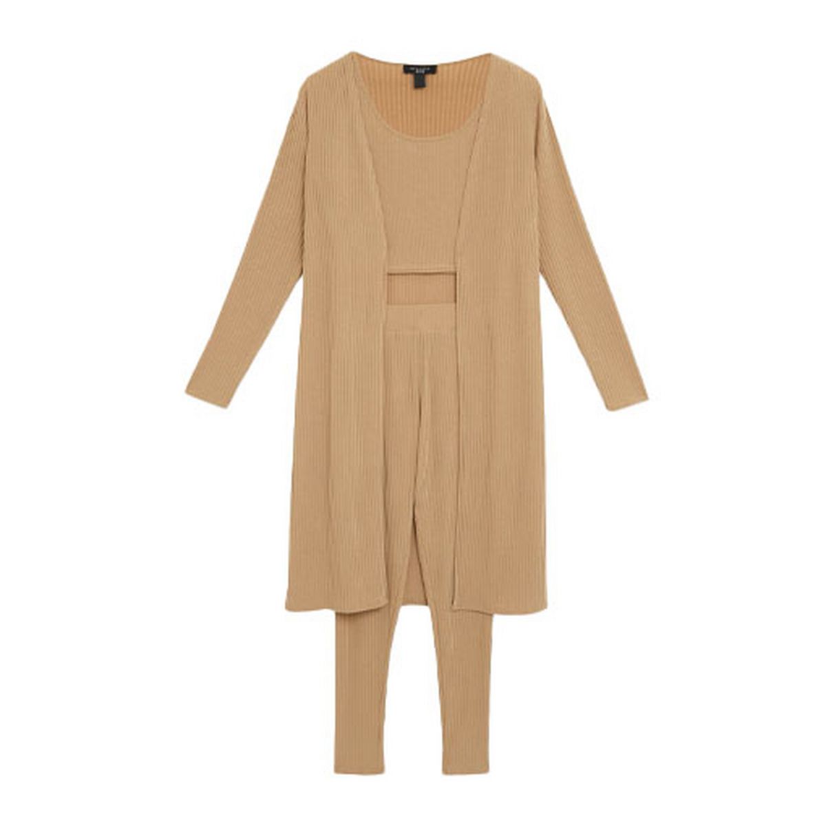 petite camel cardigan vest and leggings set