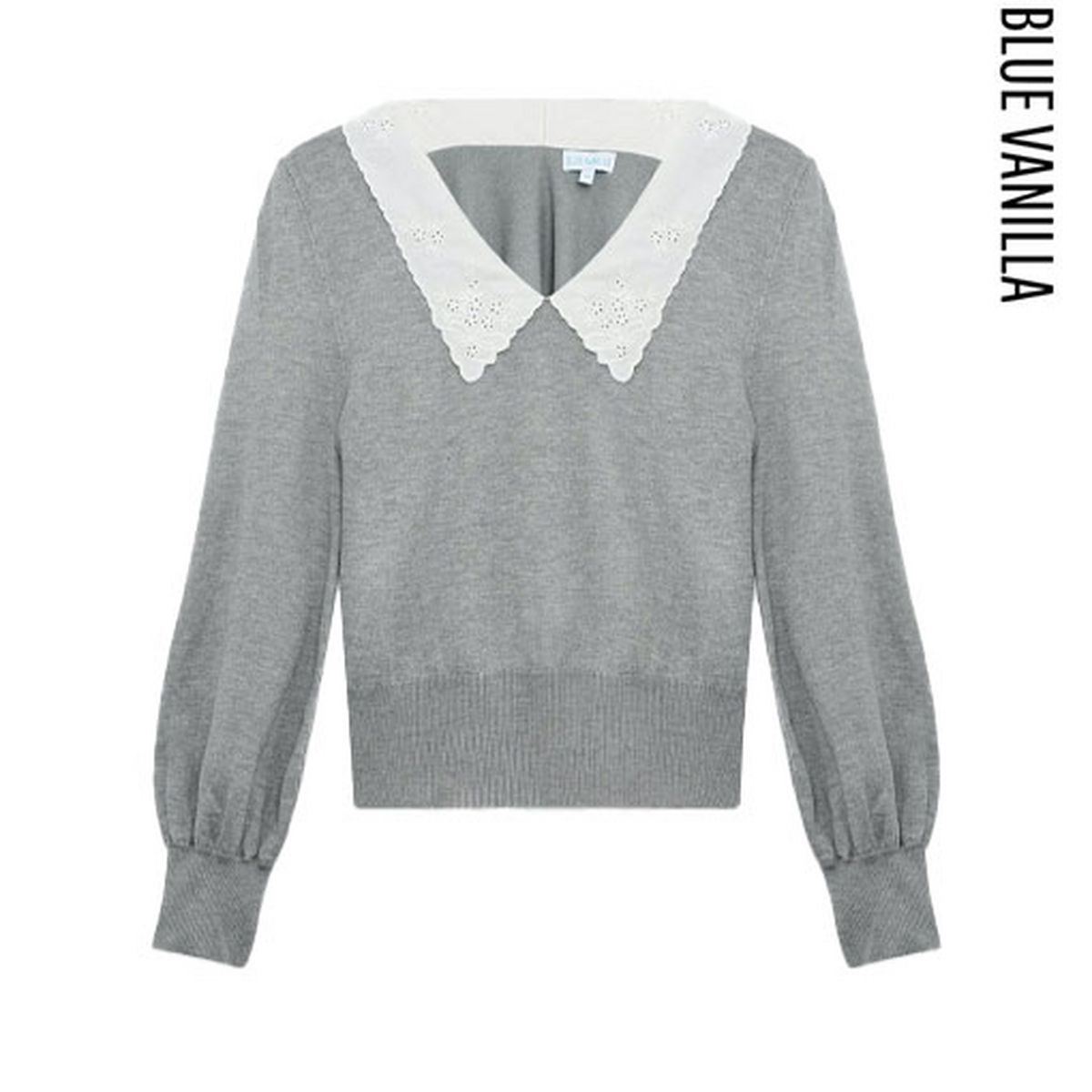 blue vanilla grey embroidered collar jumper