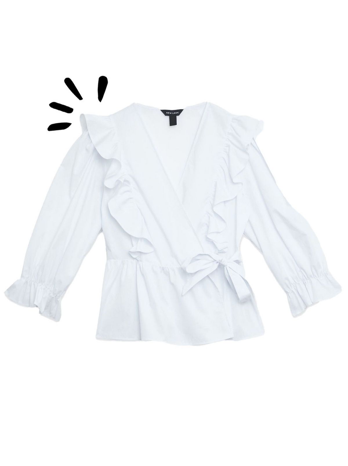 white poplin frill wrap blouse