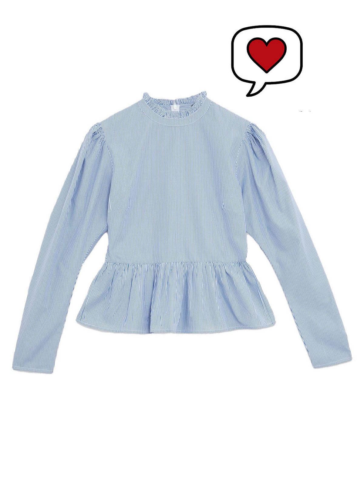 blue stripe poplin peplum blouse