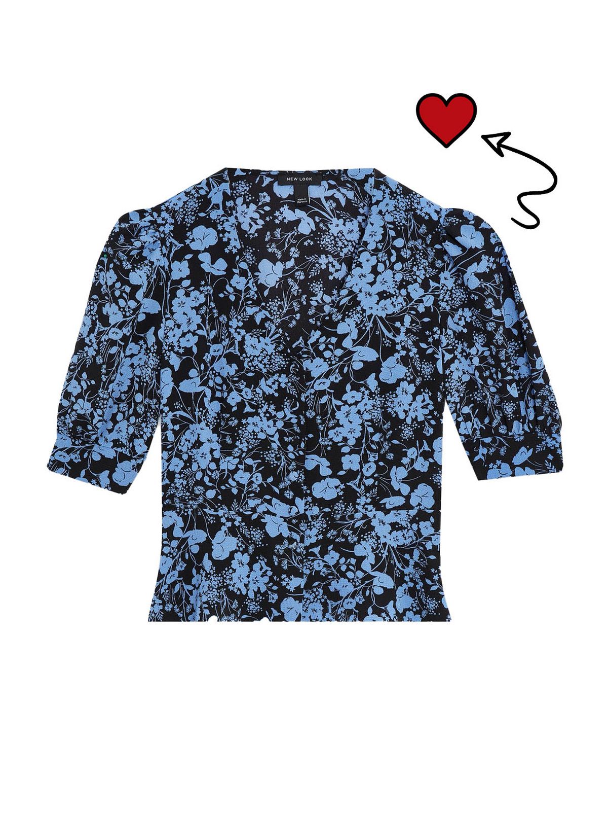 blue floral puff sleeve top
