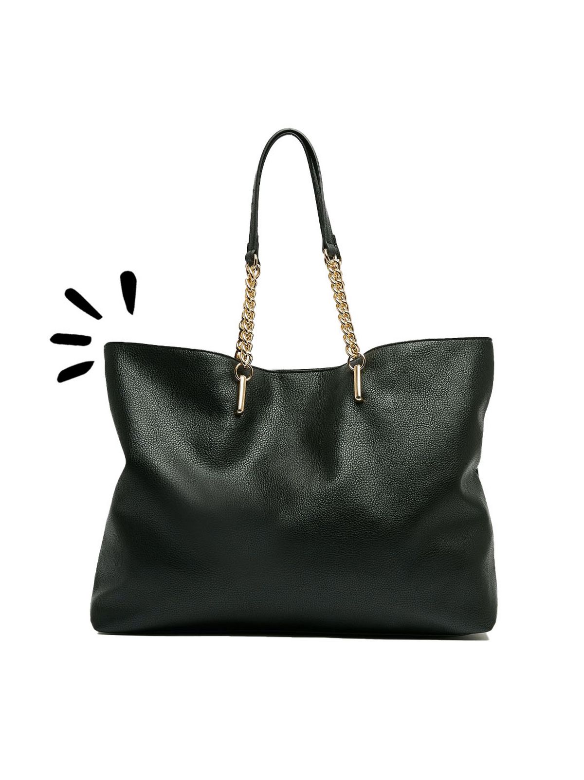 black leather-look chain strap slouch tote bag