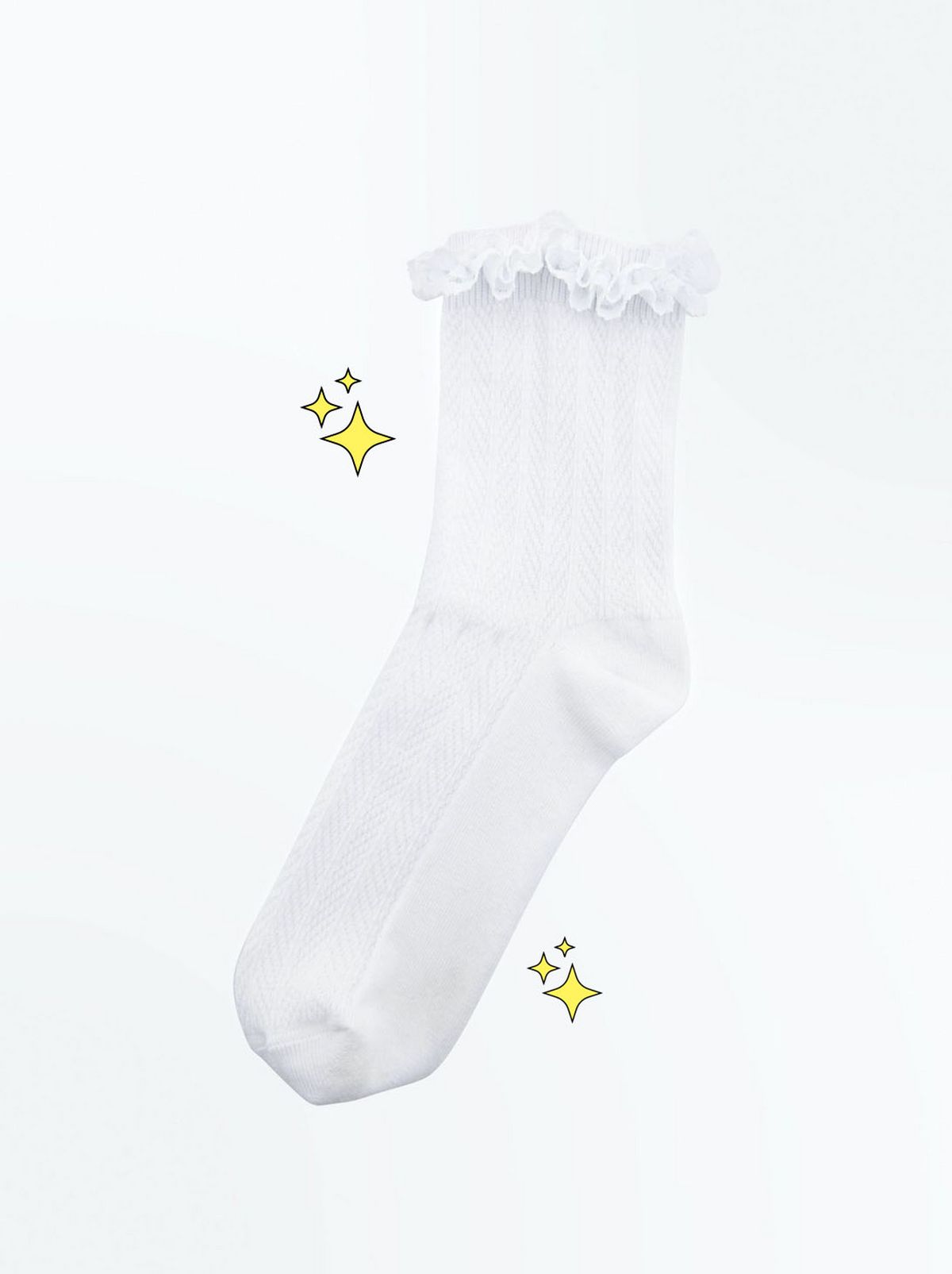 White cable frill trim cotton socks