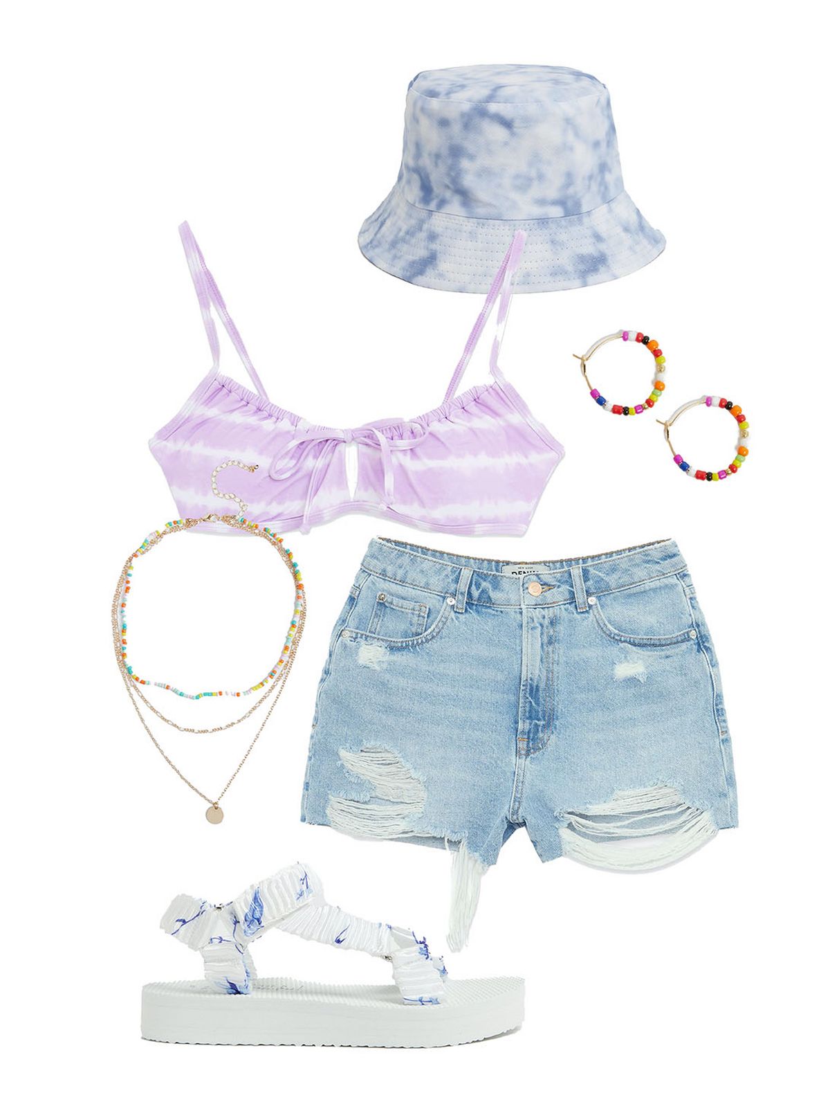 Women's pale blue tie dye bucket hat