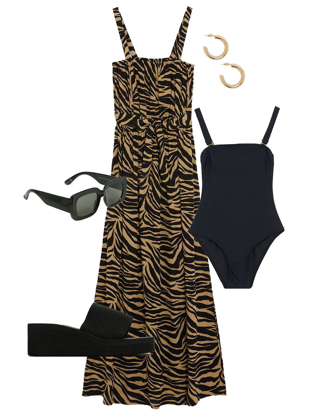 Women's brown zebra print maxi beach dress