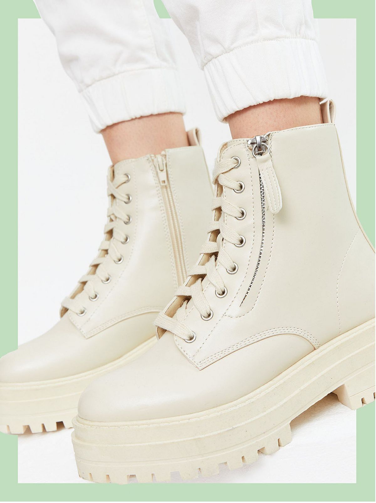 Women's off white chunky boots