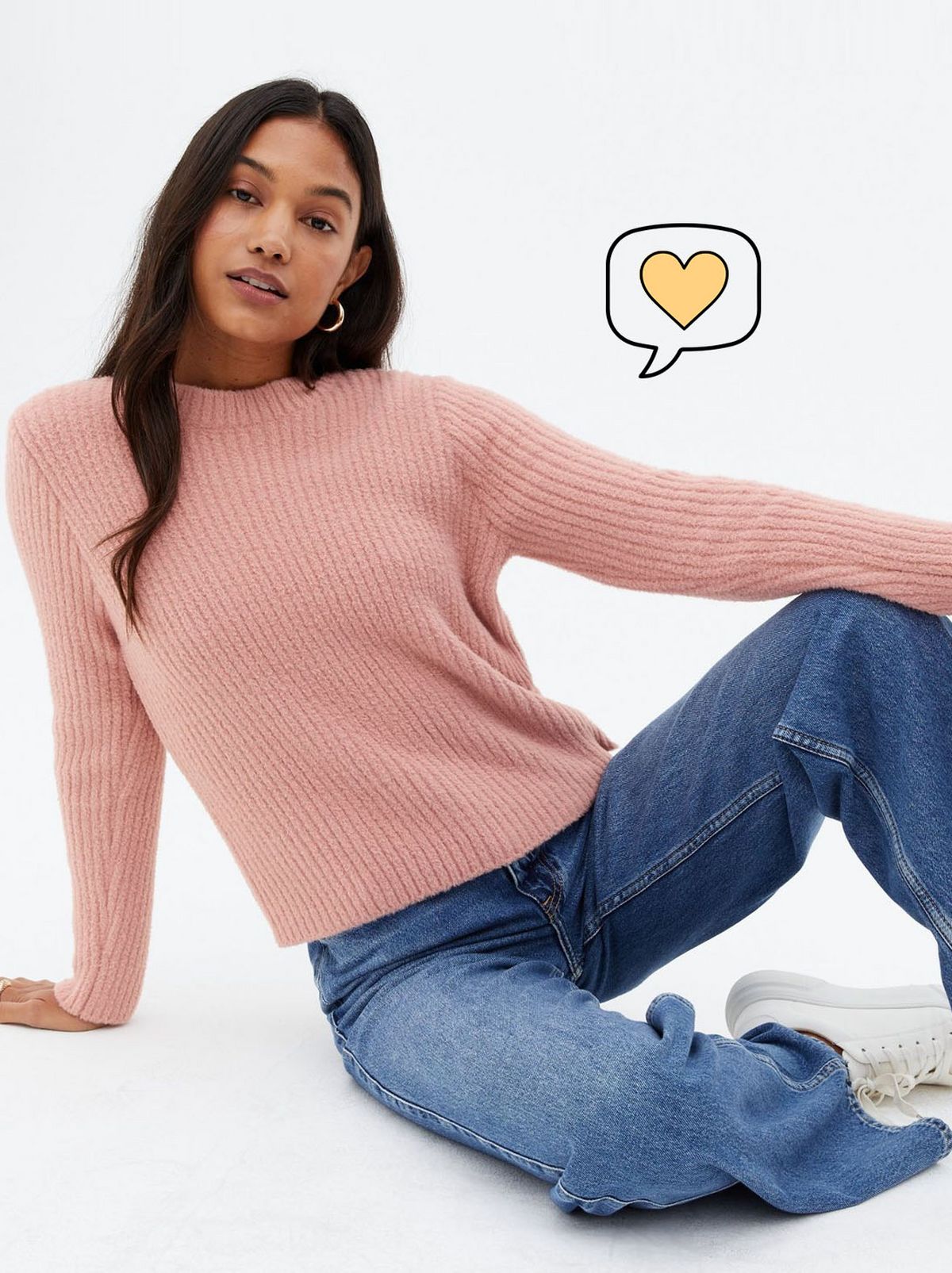 Emily Atack New Look collection Pink Ribbed Fluffy Knit Jumper