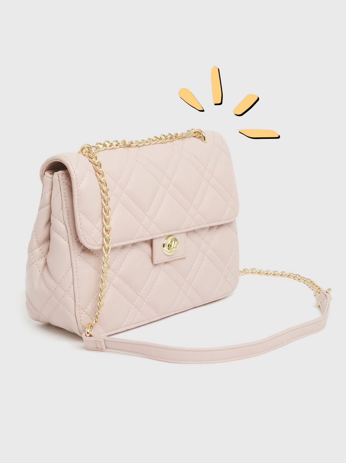 Emily Atack New Look collection Pale Pink Quilted Chain Strap Cross Body Bag