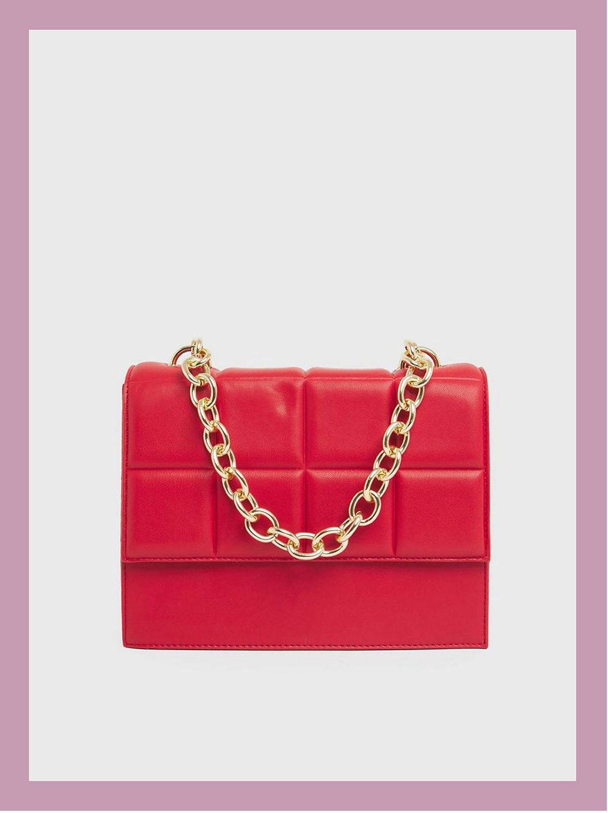 Women's red quilted leather-look chain shoulder bag