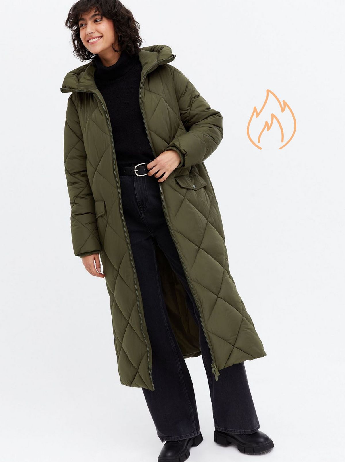 Women's kahki quilted long puffer coat	