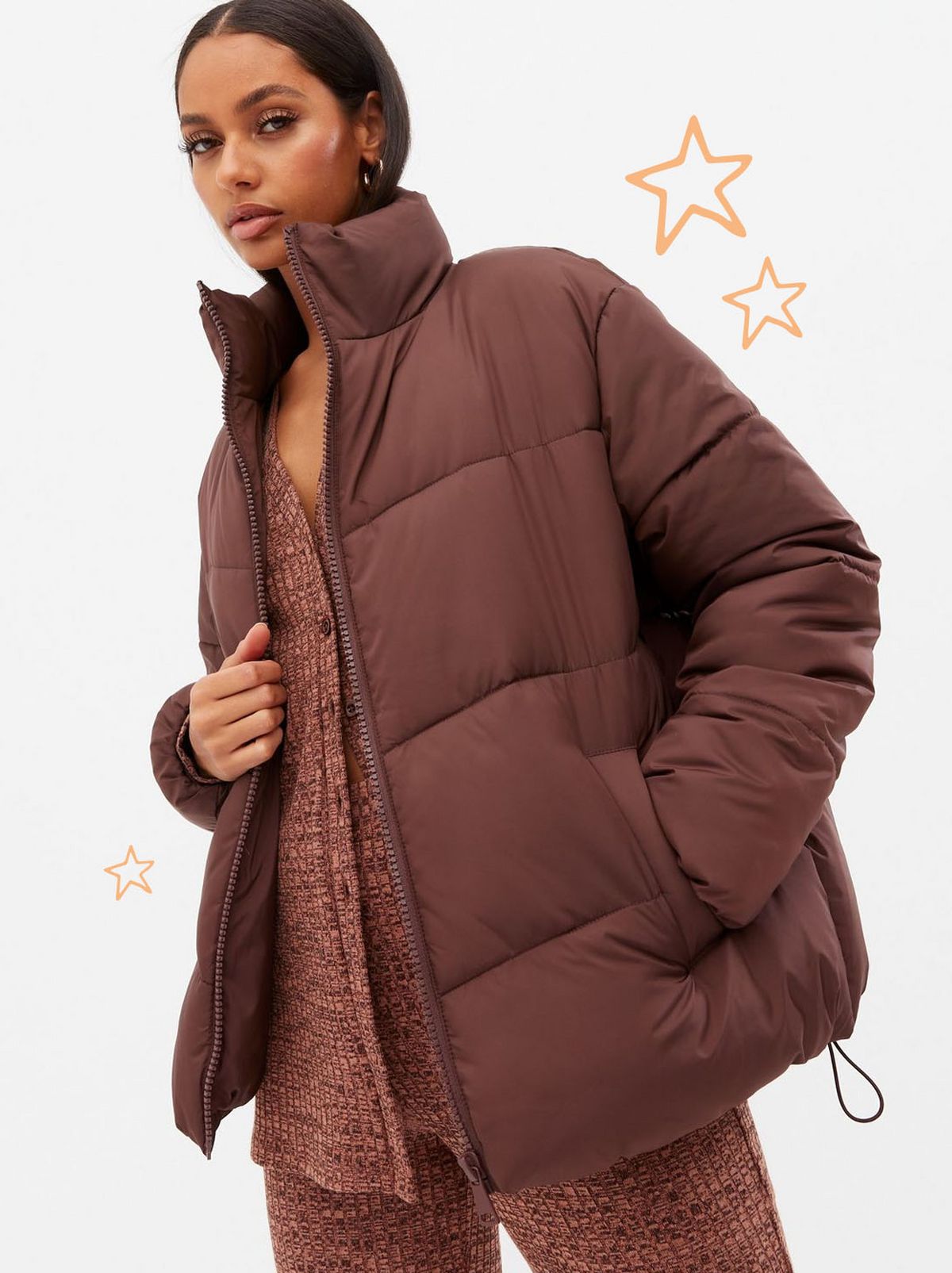 Women's dark brown puffer jacket	