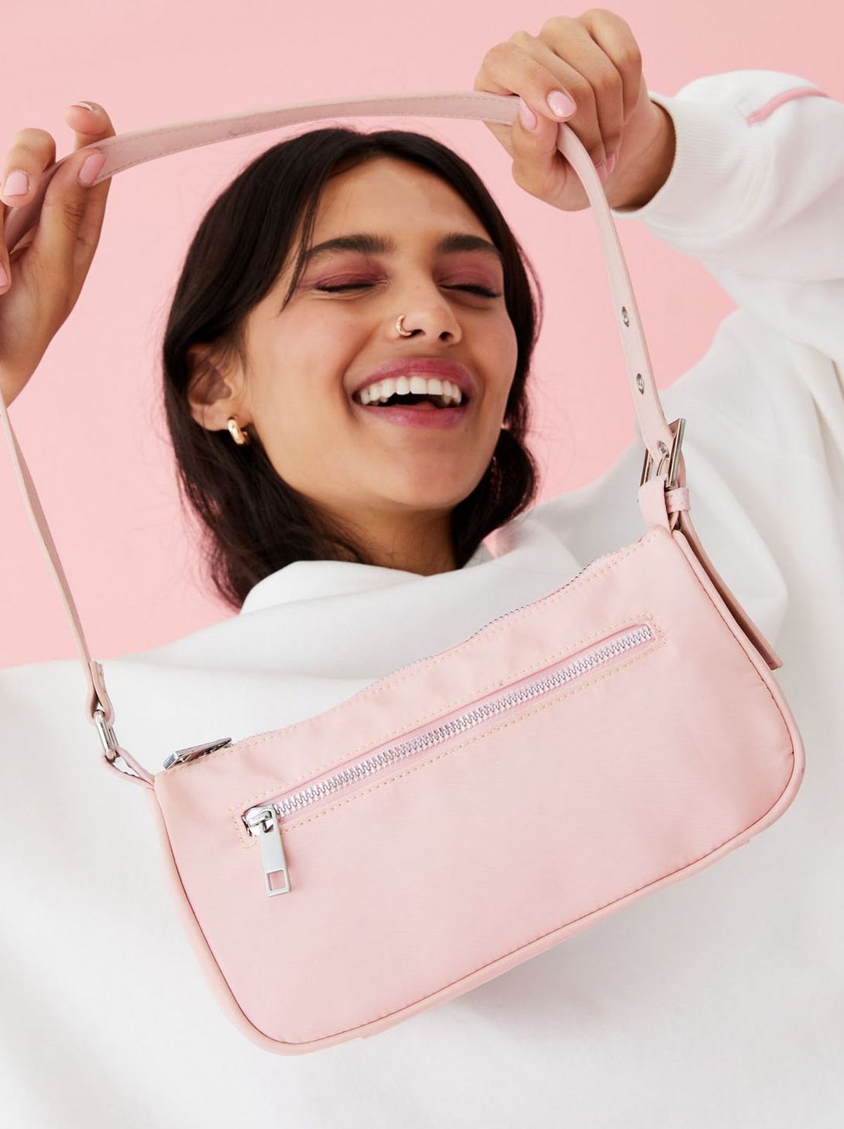 Anne-Marie essex pale pink satin shoulder bag