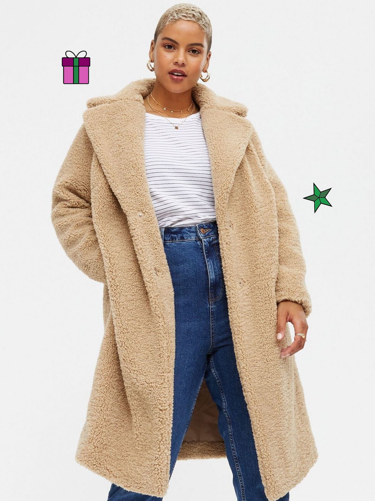 Women's Camel Teddy Long Coat	