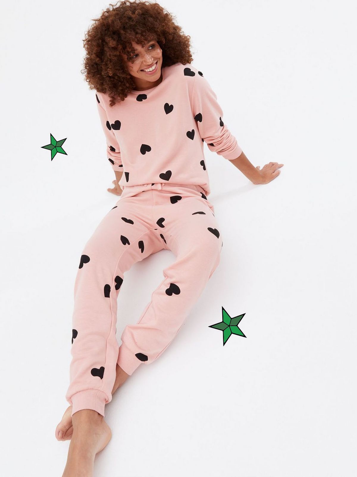 Women's Pink Heart Crew Neck Lounge Sweatshirt	