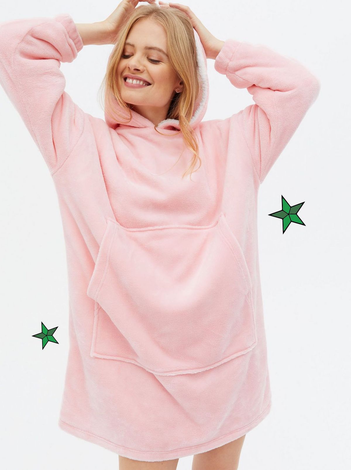 Women's Mid Pink Fleece Oversized Hooded Blanket	