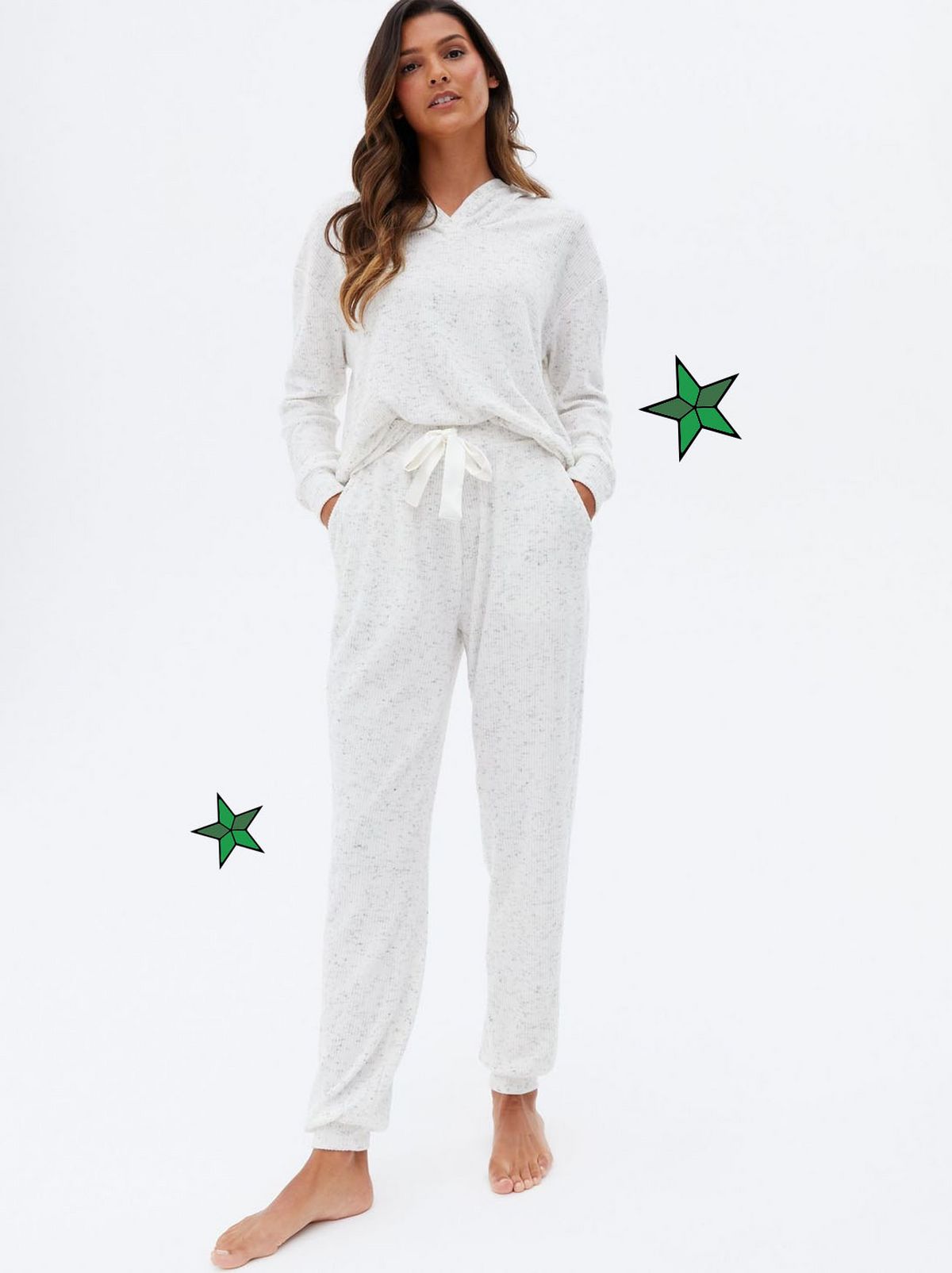 Women's Cream Ribbed Space Dye Tie Waist Lounge Joggers	