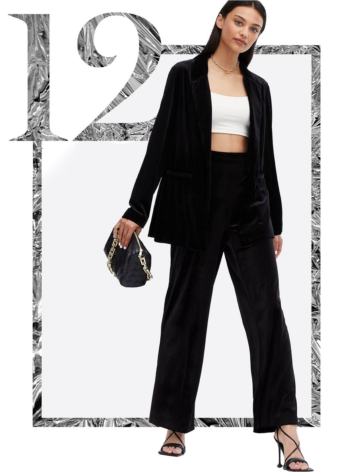 Women's Black Velvet Wide Leg Trousers