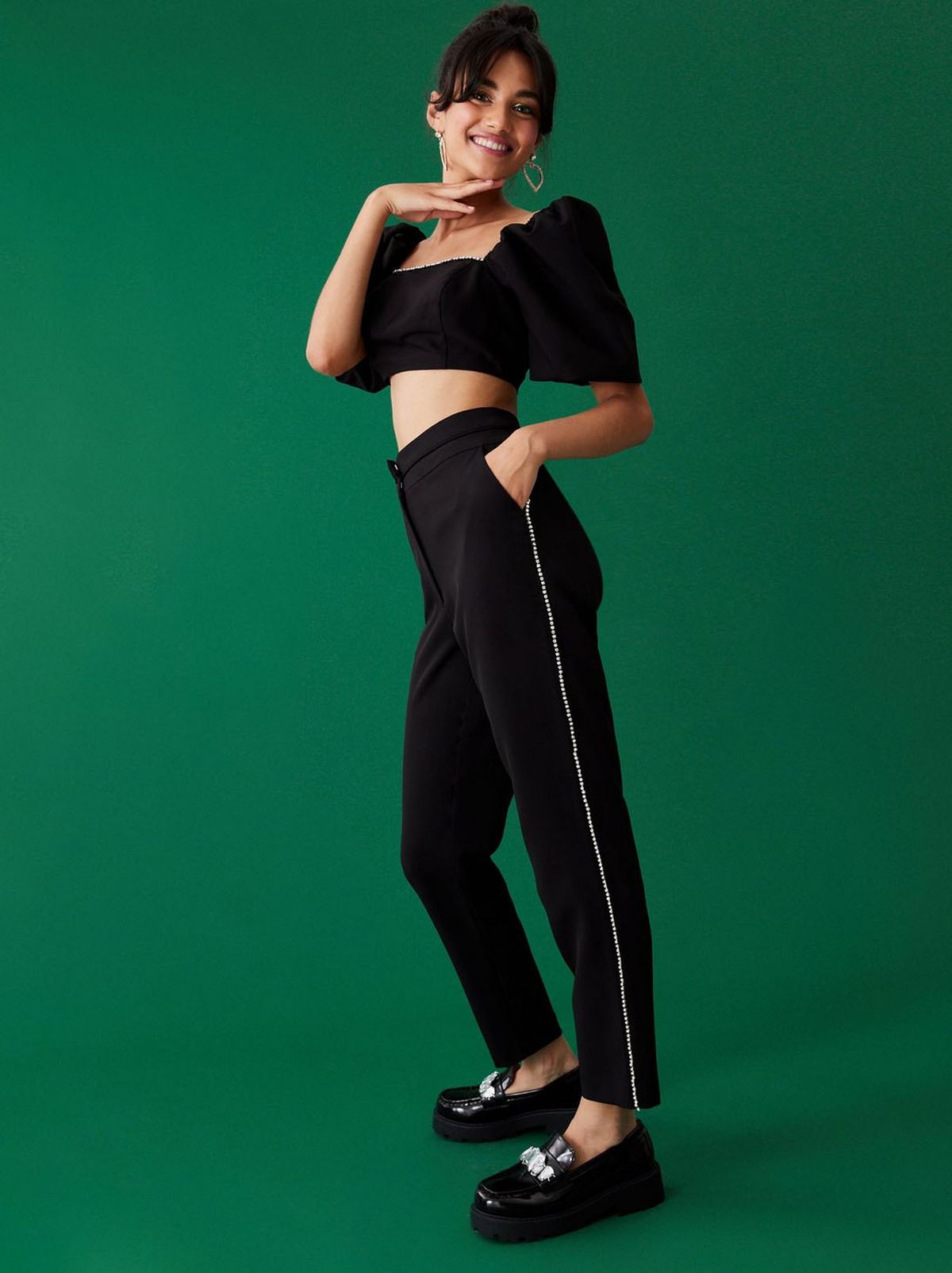 Anne-Marie My Jewel-ee Black Diamanté Side Trim Trousers