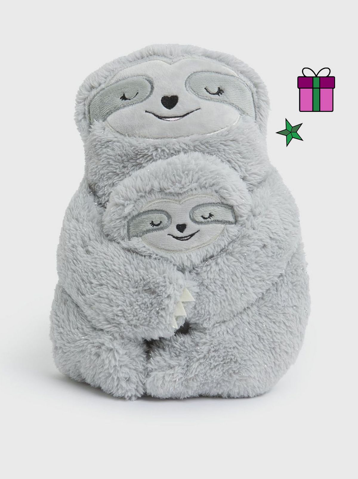 Grey fluffy sloth hot water bottles	