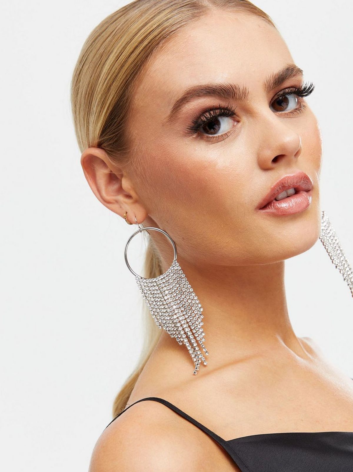 Women's Little Mistress Silver Diamanté Waterfall Hoop Earrings