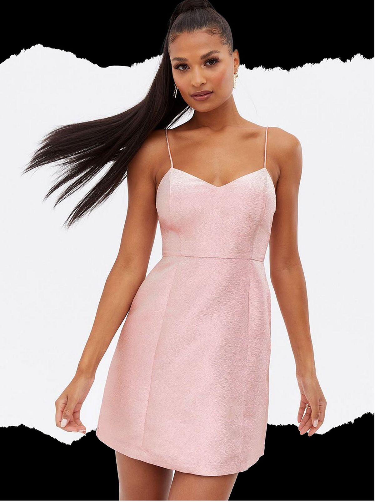 Woman wearing a pink mini dress