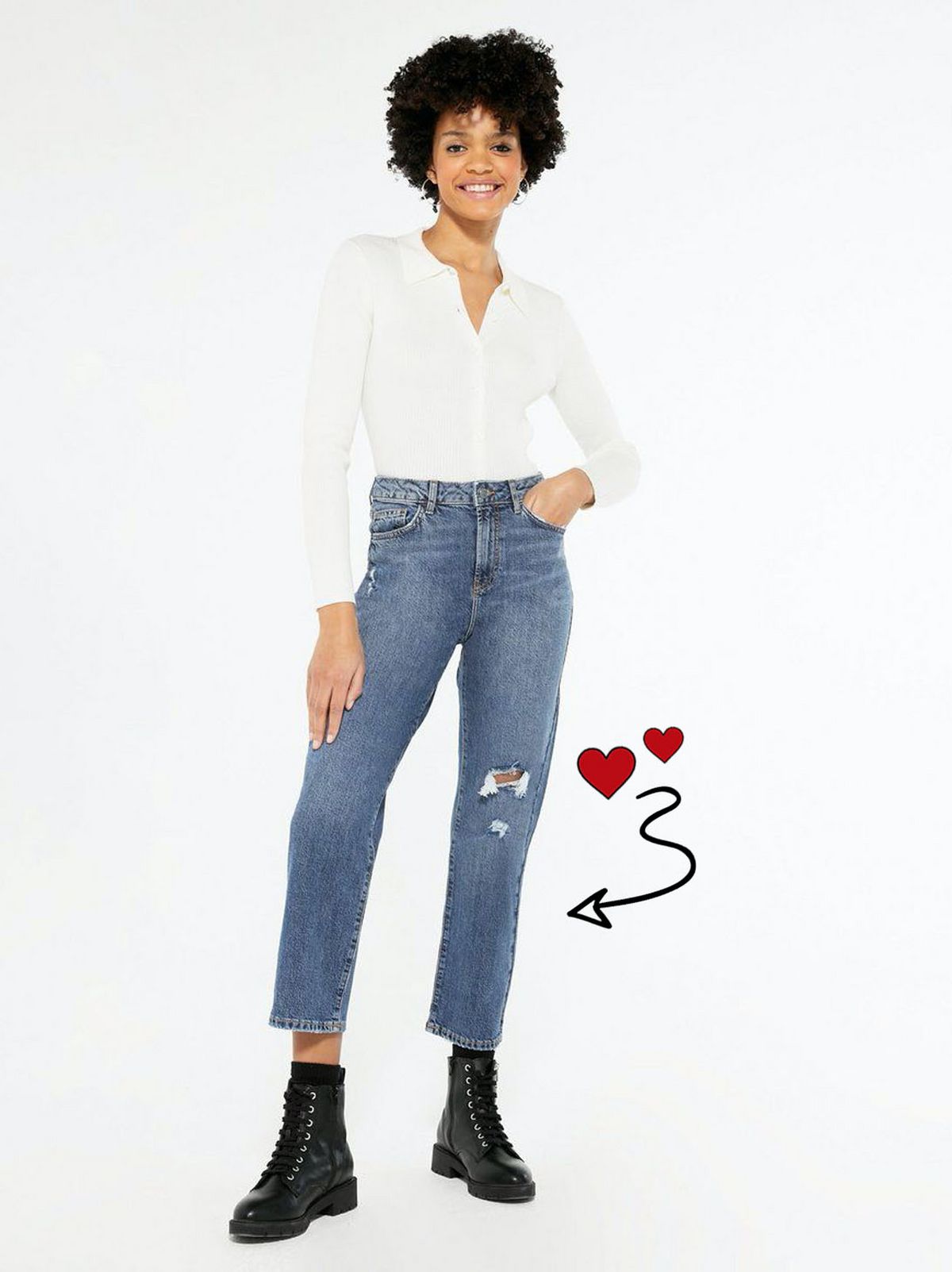 blue ripped ankle grazing hannah straight leg jeans