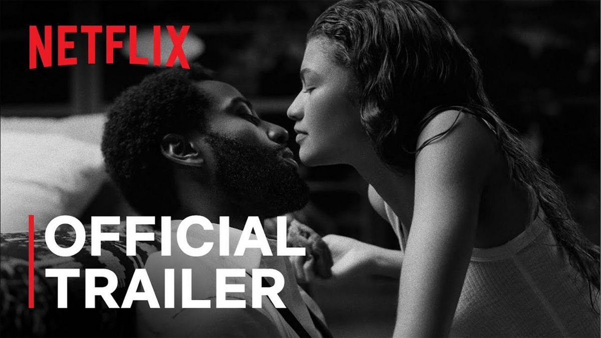 malcolm and marie movie poster featuring zendaya kissing john david washington