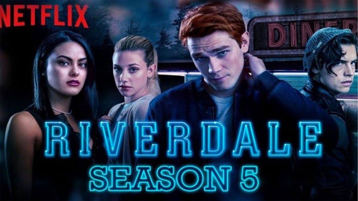 veronica, betty, archie and sweet pea on <b>riverdale</b> season 5 poster.