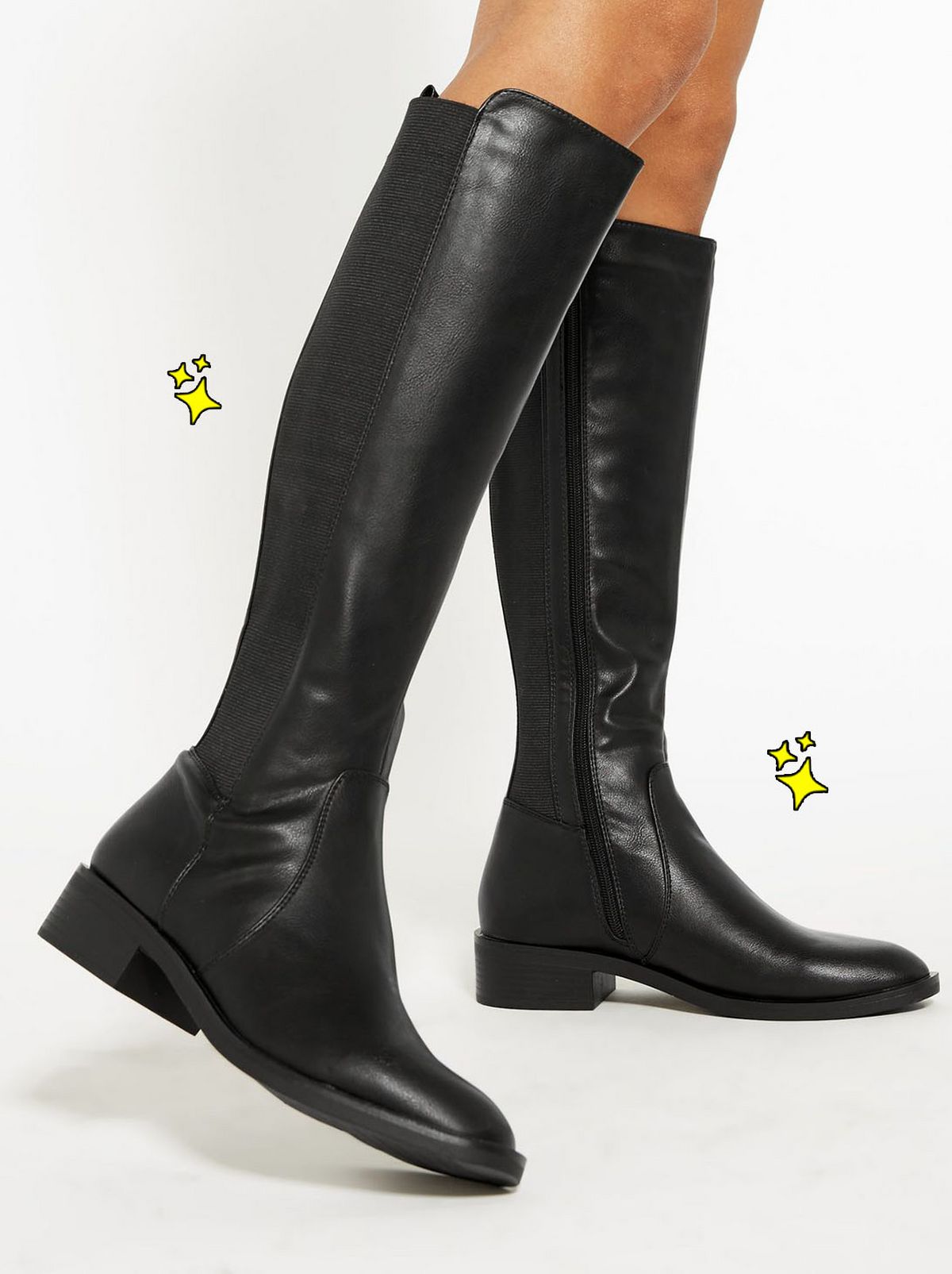 black elasticated knee high boots
