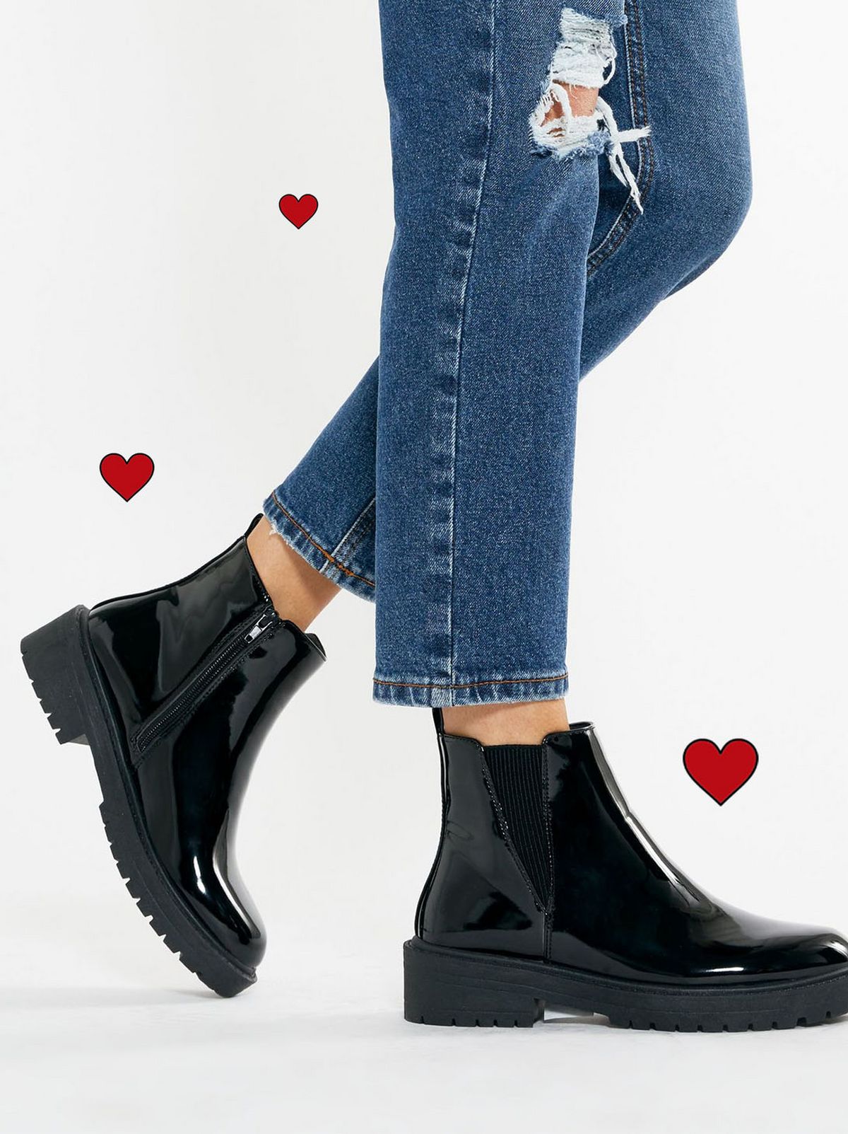 black patent chunky cleated chelsea boots