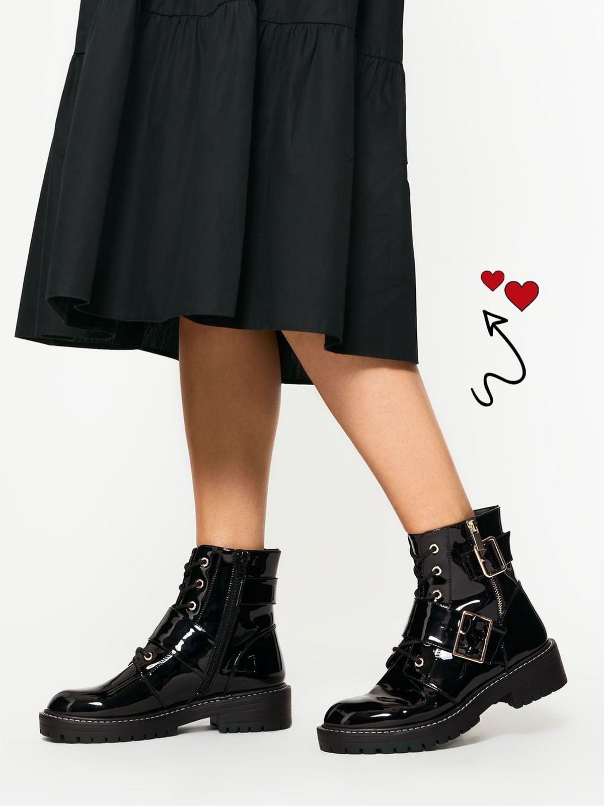 black patent lace up buckle boots