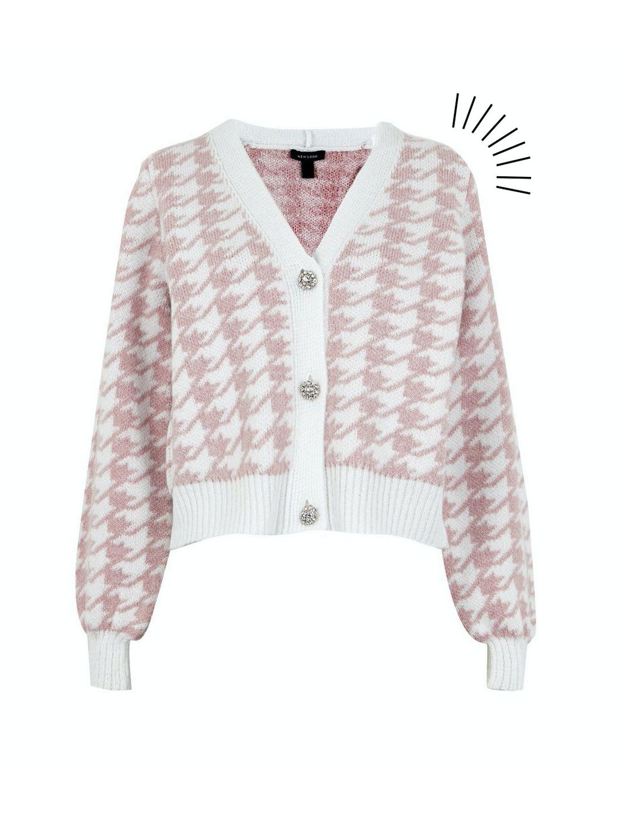 pink dogtooth gem button knit cardigan