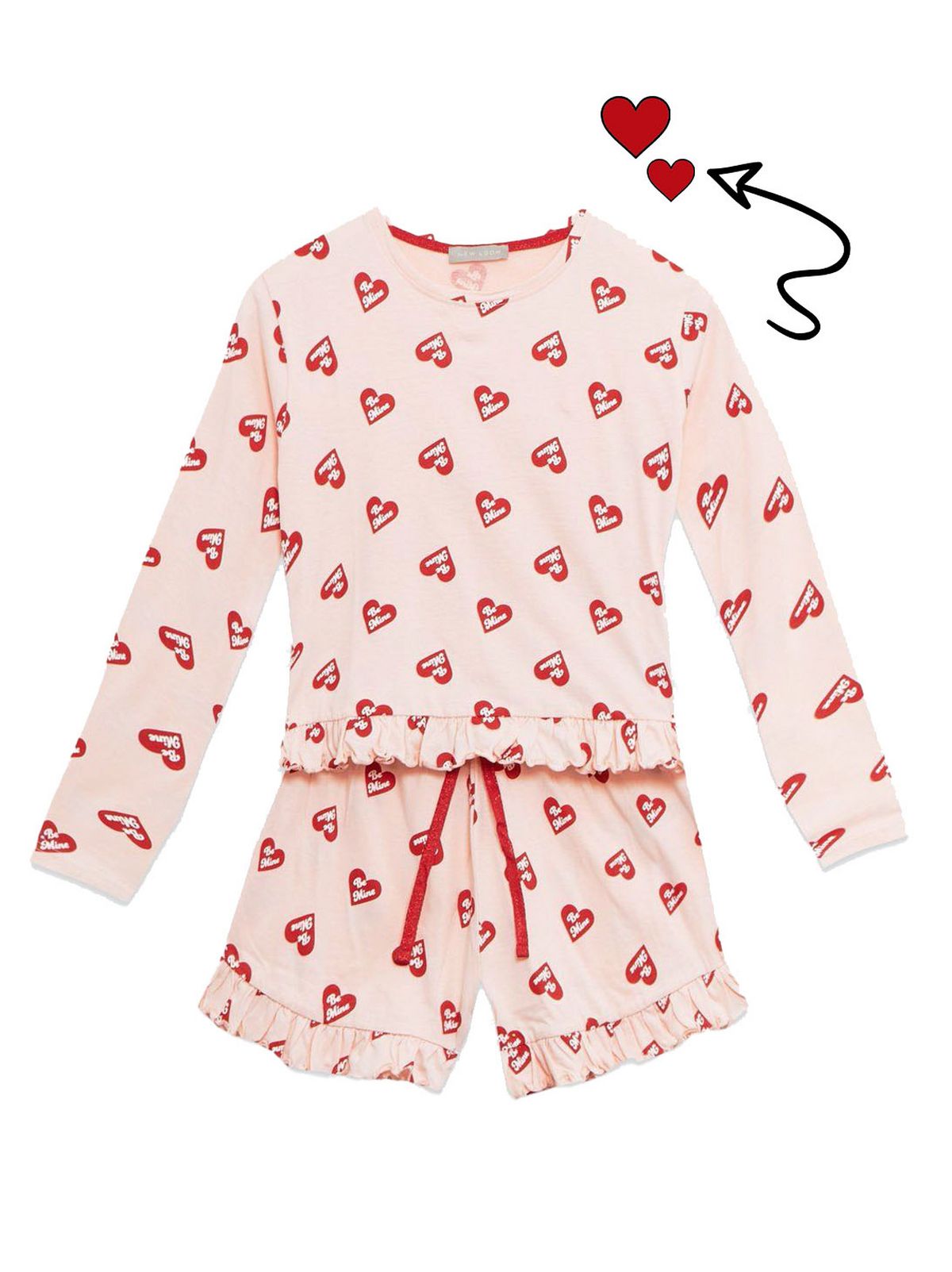 pink be mine heart logo frill short pyjama set
