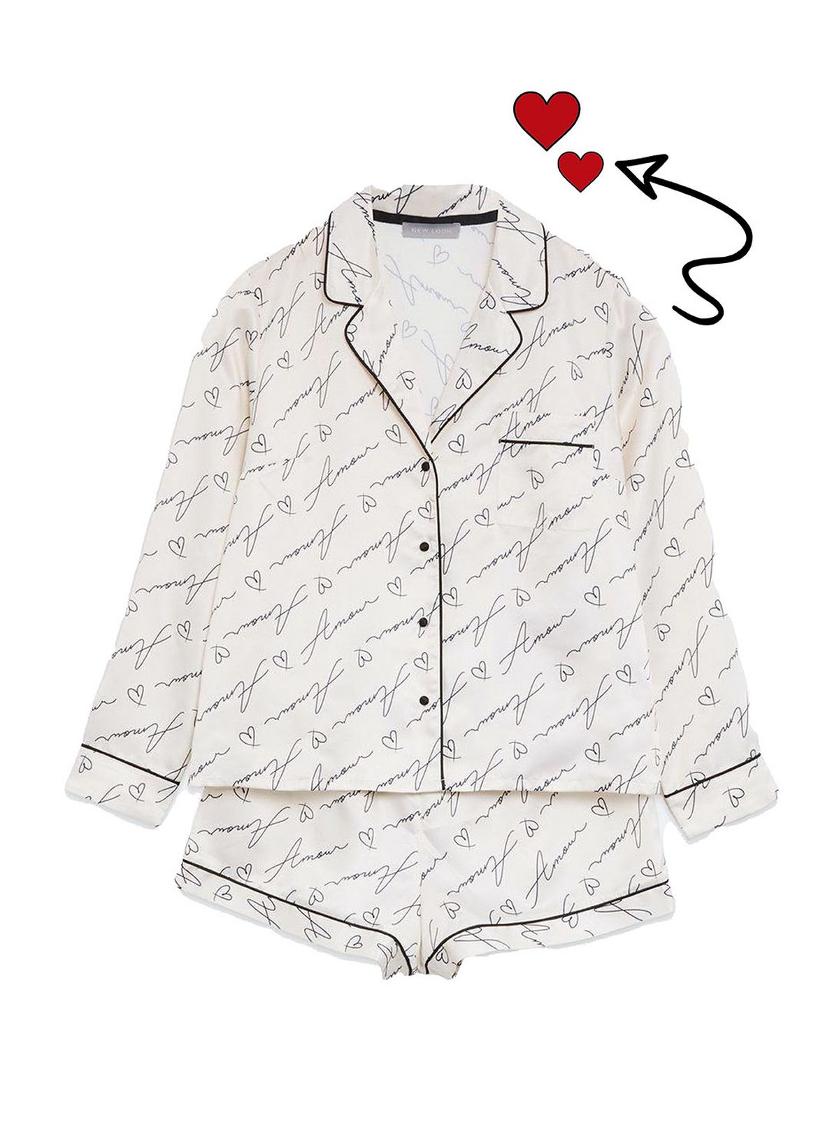 off white satin amour slogan short pyjama set