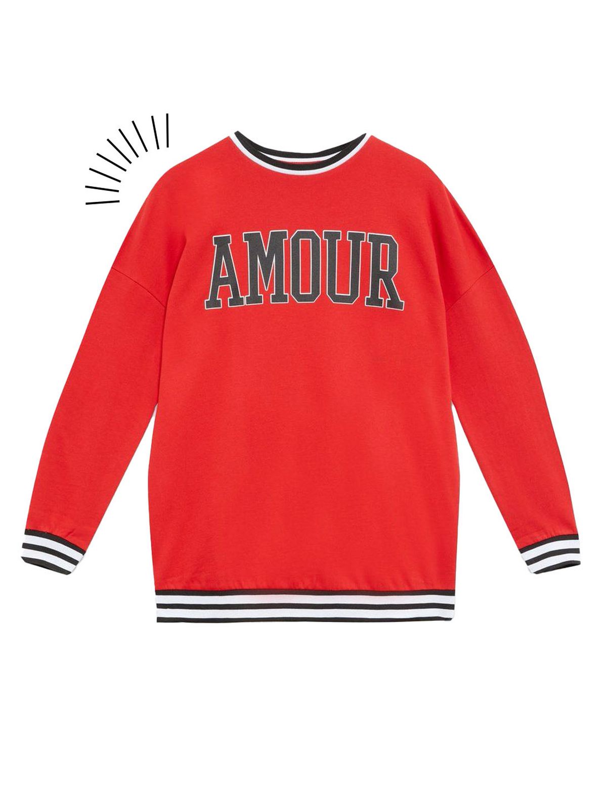 red amour stripe long varsity logo sweatshirt