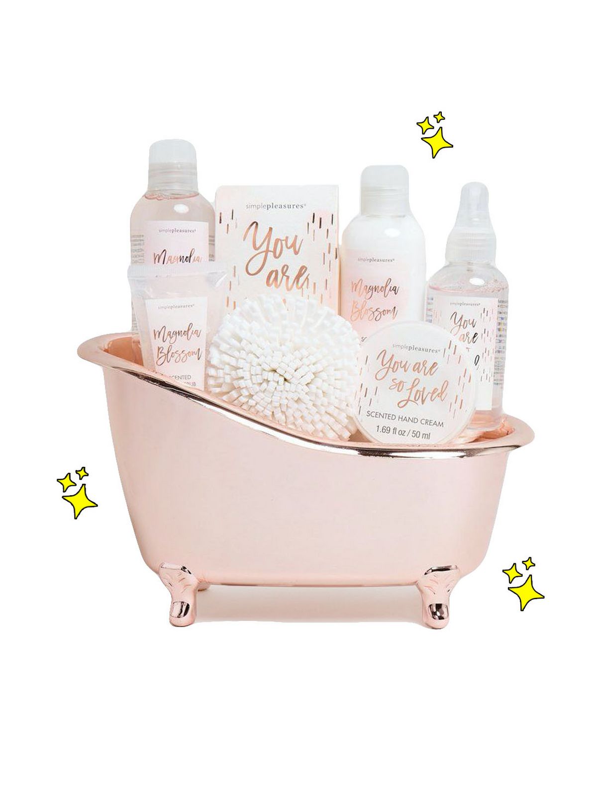 rose gold metallic bathtub beauty set